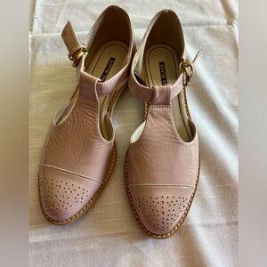 Anthropologie All Black pink patent t-strap new